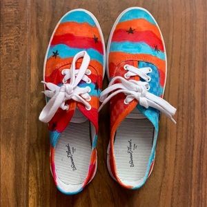 Red orange blue shoes